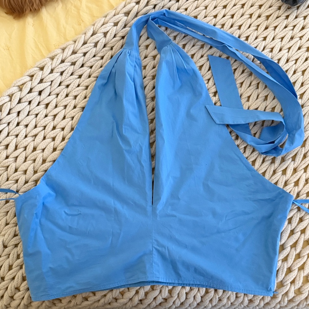 STAUD Blue Halter Tank Top
